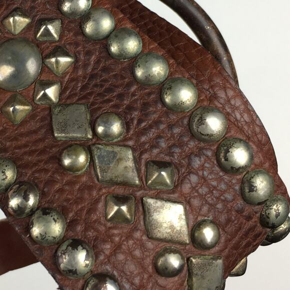 Boho Western Brown Leather Belt Wide Silver Stud RARE OAK XL Cowgirl Bohemian - Picture 7 of 11
